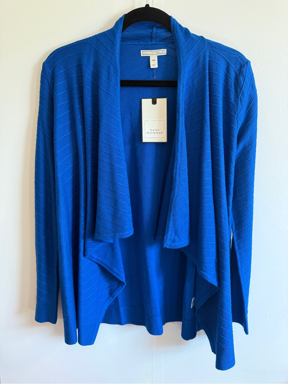 Dana Buchman NWT XS Cobalt Blue Waterfall Open Front Rib Knit Cardigan Sweater